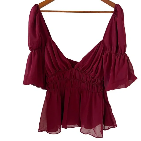 Fame and Partners NEW Smocked Peplum Blouse & Wide Leg Culotte Pants Size 2 - Picture 2 of 14